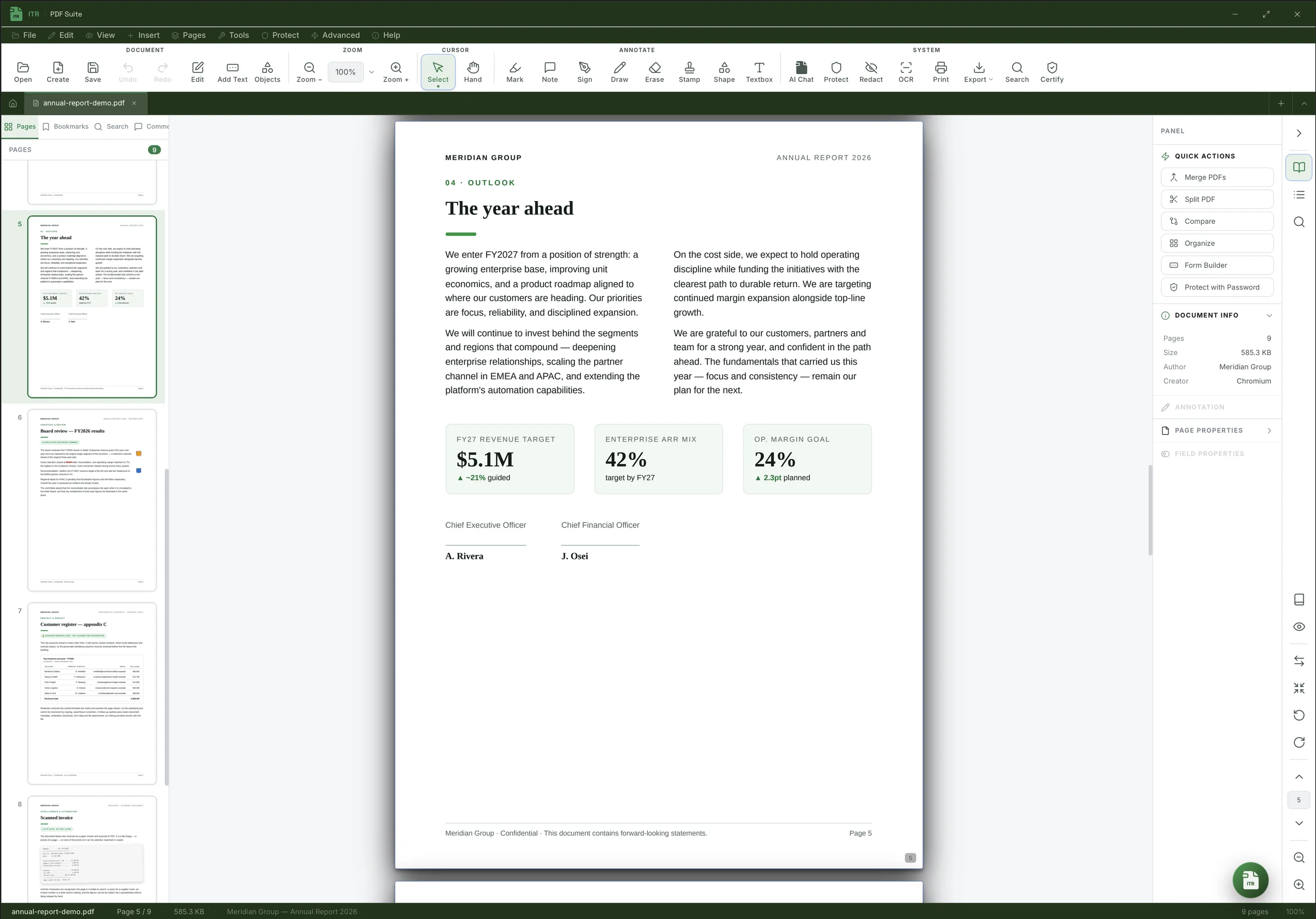 ITR PDF Suite showing the Meridian Group annual report