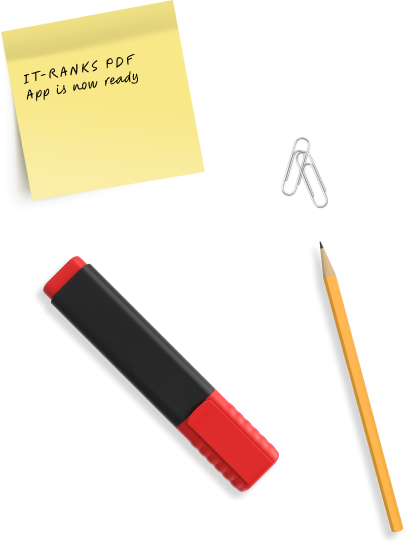 Sticky note reading ITR PDF App is now ready, with a highlighter and pencil